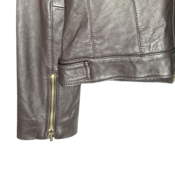 Cole Haan Lambskin Leather Moto Jacket Brown Gold Hardware Small - Picture 13 of 13